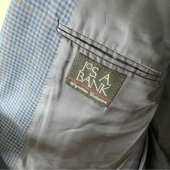 Jos. A Bank Tailored Fit Check Sportcoat Men's Blue Wool Blazer size 46L - Picture 6 of 9